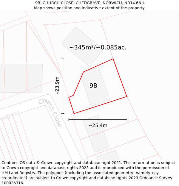 9B, CHURCH CLOSE, CHEDGRAVE, NORWICH, NR14 6NH: Plot and title map