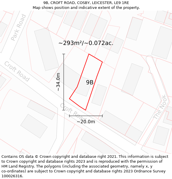 9B, CROFT ROAD, COSBY, LEICESTER, LE9 1RE: Plot and title map