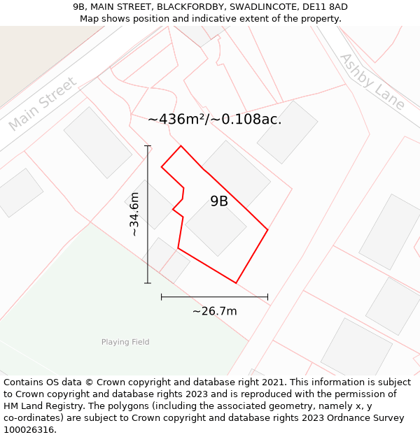 9B, MAIN STREET, BLACKFORDBY, SWADLINCOTE, DE11 8AD: Plot and title map