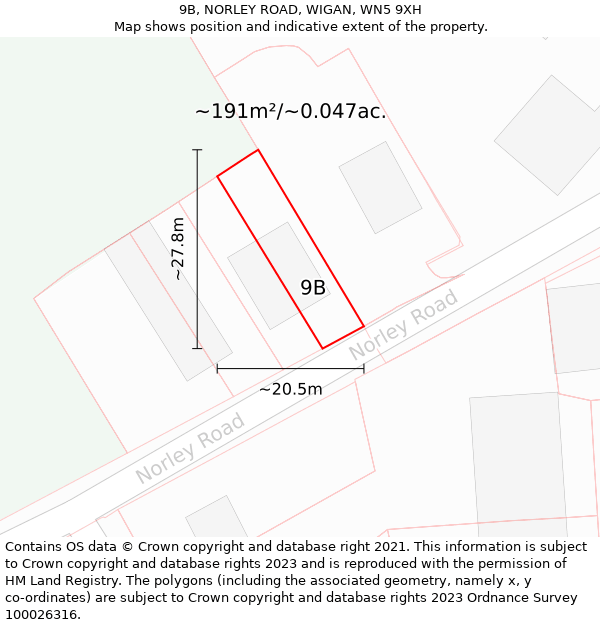 9B, NORLEY ROAD, WIGAN, WN5 9XH: Plot and title map