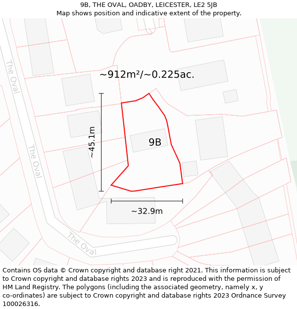 9B, THE OVAL, OADBY, LEICESTER, LE2 5JB: Plot and title map