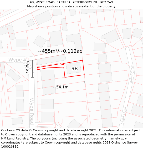 9B, WYPE ROAD, EASTREA, PETERBOROUGH, PE7 2AX: Plot and title map