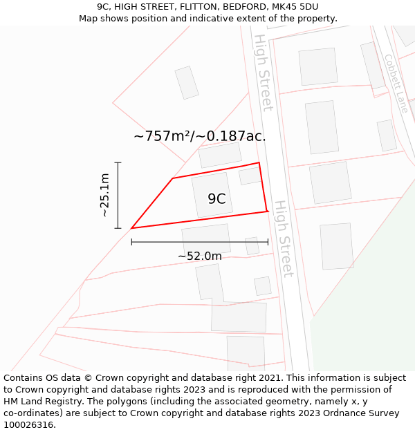 9C, HIGH STREET, FLITTON, BEDFORD, MK45 5DU: Plot and title map