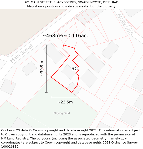 9C, MAIN STREET, BLACKFORDBY, SWADLINCOTE, DE11 8AD: Plot and title map