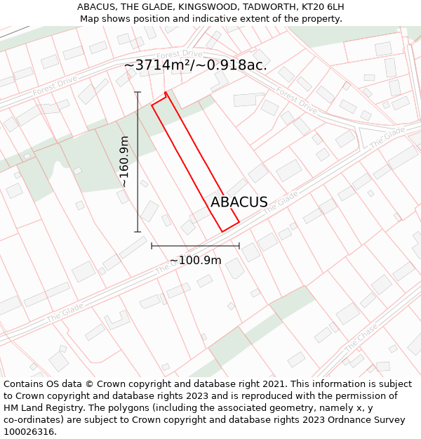 ABACUS, THE GLADE, KINGSWOOD, TADWORTH, KT20 6LH: Plot and title map