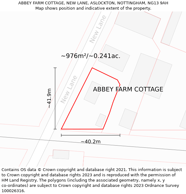 ABBEY FARM COTTAGE, NEW LANE, ASLOCKTON, NOTTINGHAM, NG13 9AH: Plot and title map