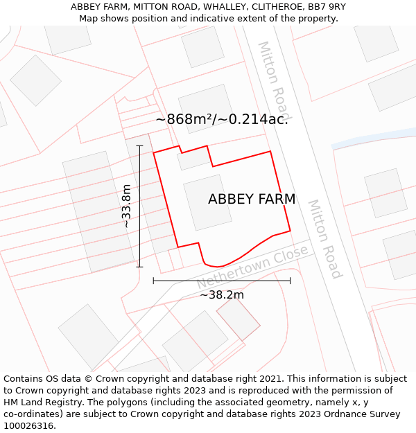 ABBEY FARM, MITTON ROAD, WHALLEY, CLITHEROE, BB7 9RY: Plot and title map