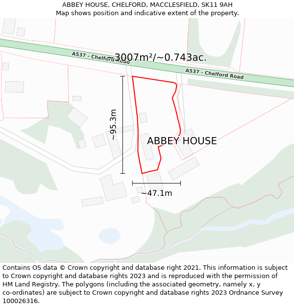 ABBEY HOUSE, CHELFORD, MACCLESFIELD, SK11 9AH: Plot and title map