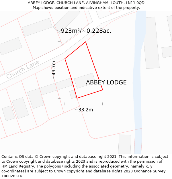 ABBEY LODGE, CHURCH LANE, ALVINGHAM, LOUTH, LN11 0QD: Plot and title map