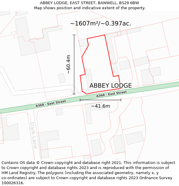 ABBEY LODGE, EAST STREET, BANWELL, BS29 6BW: Plot and title map