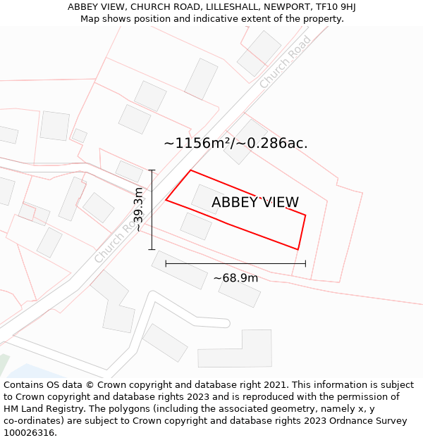 ABBEY VIEW, CHURCH ROAD, LILLESHALL, NEWPORT, TF10 9HJ: Plot and title map