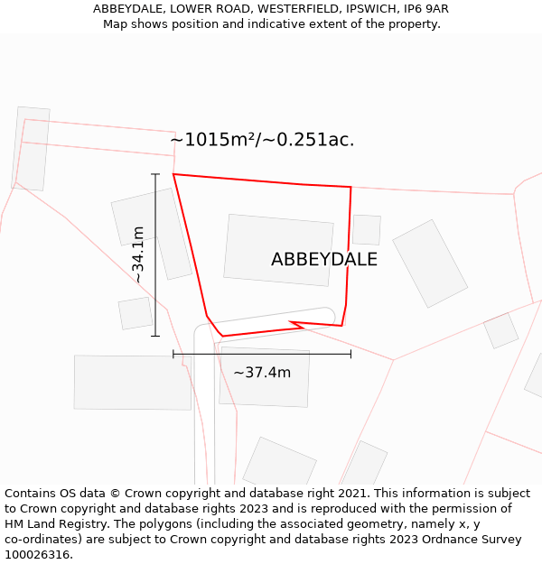 ABBEYDALE, LOWER ROAD, WESTERFIELD, IPSWICH, IP6 9AR: Plot and title map