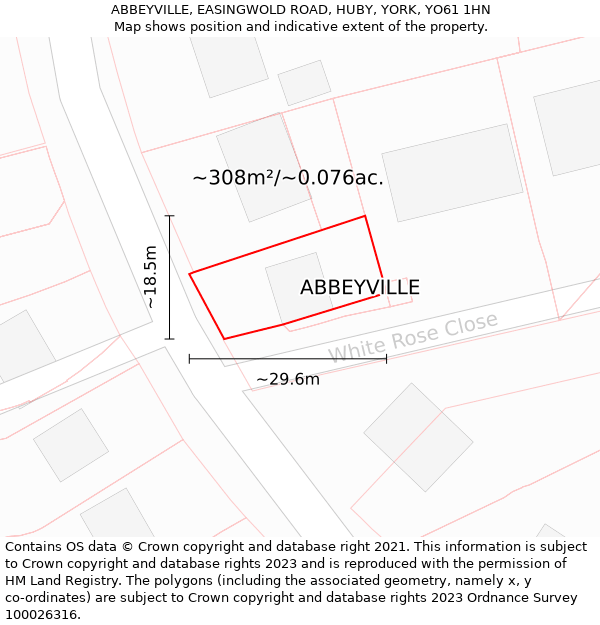 ABBEYVILLE, EASINGWOLD ROAD, HUBY, YORK, YO61 1HN: Plot and title map