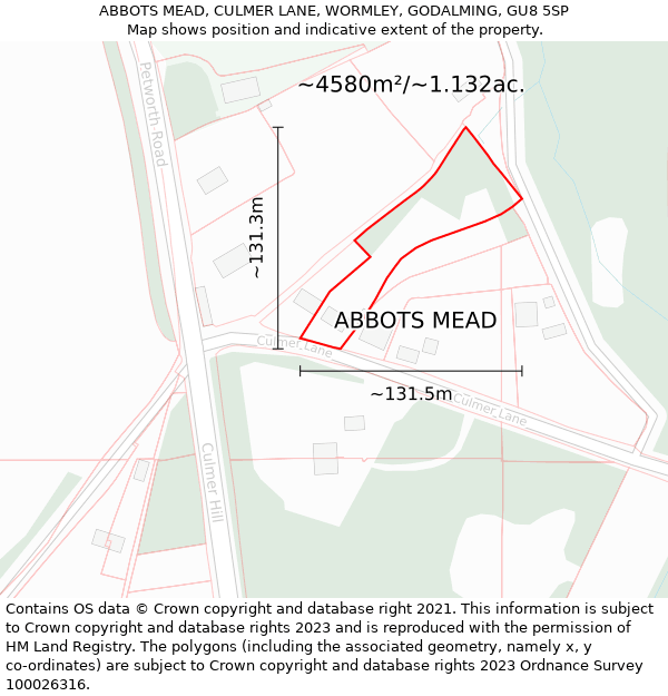 ABBOTS MEAD, CULMER LANE, WORMLEY, GODALMING, GU8 5SP: Plot and title map