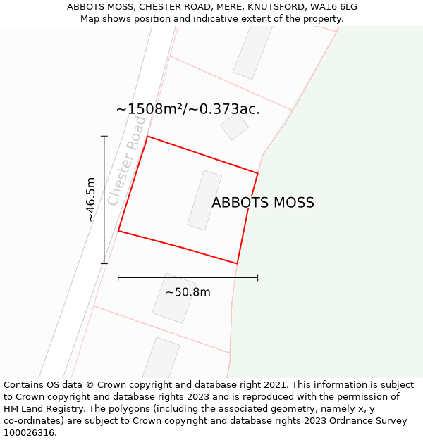 ABBOTS MOSS, CHESTER ROAD, MERE, KNUTSFORD, WA16 6LG: Plot and title map