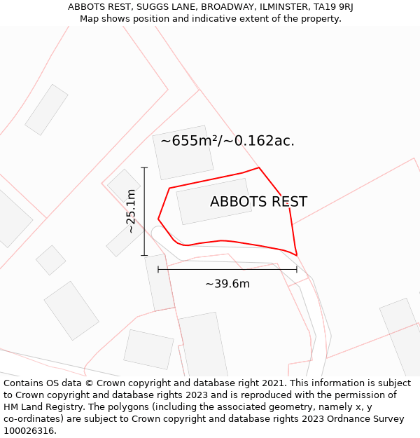 ABBOTS REST, SUGGS LANE, BROADWAY, ILMINSTER, TA19 9RJ: Plot and title map