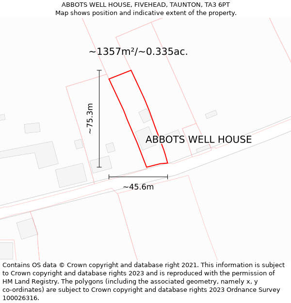 ABBOTS WELL HOUSE, FIVEHEAD, TAUNTON, TA3 6PT: Plot and title map