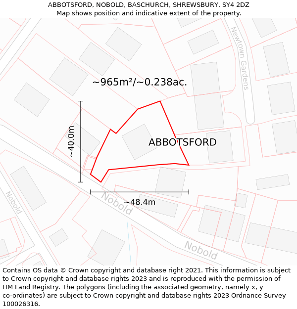 ABBOTSFORD, NOBOLD, BASCHURCH, SHREWSBURY, SY4 2DZ: Plot and title map