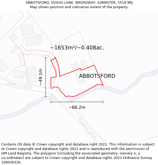 ABBOTSFORD, SUGGS LANE, BROADWAY, ILMINSTER, TA19 9RJ: Plot and title map