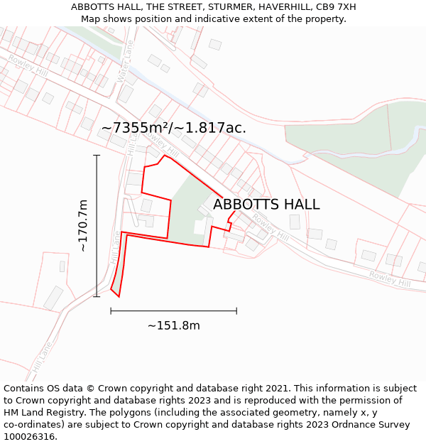 ABBOTTS HALL, THE STREET, STURMER, HAVERHILL, CB9 7XH: Plot and title map