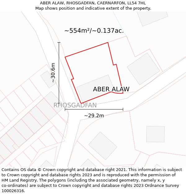 ABER ALAW, RHOSGADFAN, CAERNARFON, LL54 7HL: Plot and title map