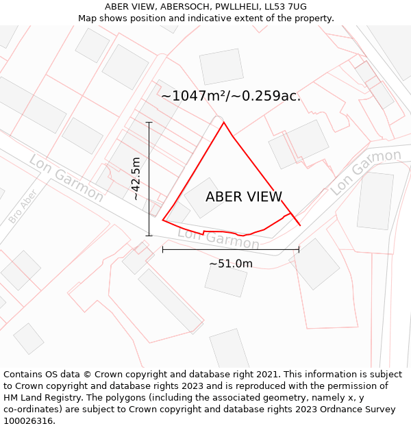 ABER VIEW, ABERSOCH, PWLLHELI, LL53 7UG: Plot and title map