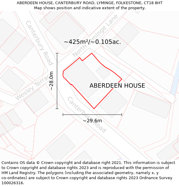 ABERDEEN HOUSE, CANTERBURY ROAD, LYMINGE, FOLKESTONE, CT18 8HT: Plot and title map