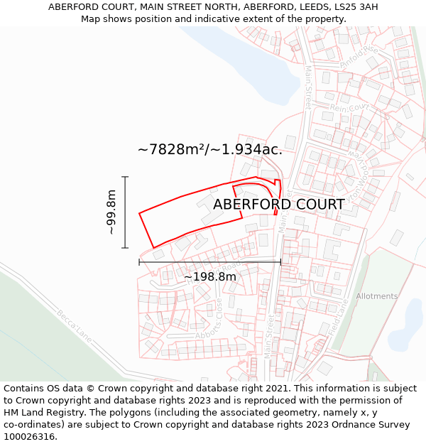 ABERFORD COURT, MAIN STREET NORTH, ABERFORD, LEEDS, LS25 3AH: Plot and title map