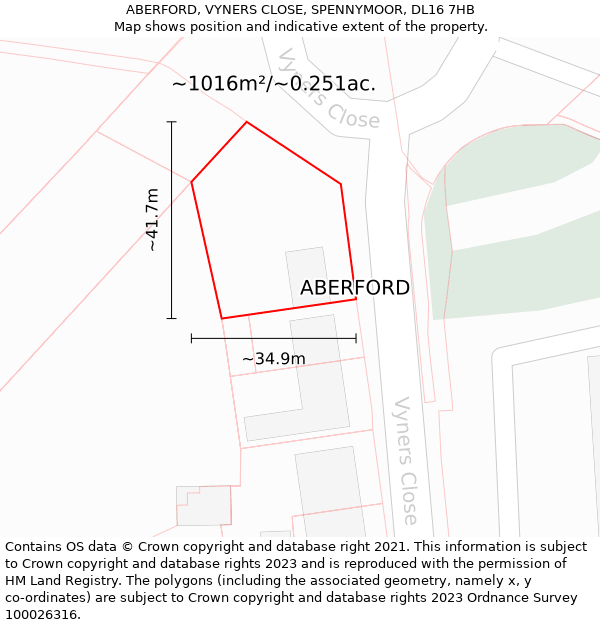 ABERFORD, VYNERS CLOSE, SPENNYMOOR, DL16 7HB: Plot and title map