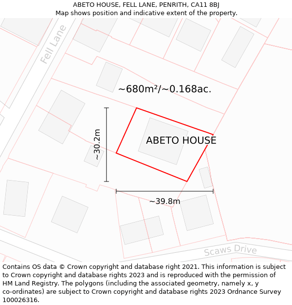 ABETO HOUSE, FELL LANE, PENRITH, CA11 8BJ: Plot and title map