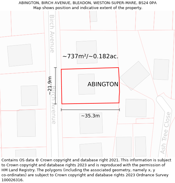 ABINGTON, BIRCH AVENUE, BLEADON, WESTON-SUPER-MARE, BS24 0PA: Plot and title map