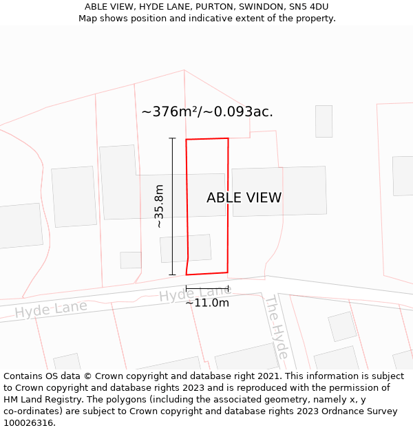 ABLE VIEW, HYDE LANE, PURTON, SWINDON, SN5 4DU: Plot and title map