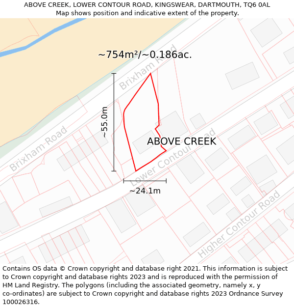 ABOVE CREEK, LOWER CONTOUR ROAD, KINGSWEAR, DARTMOUTH, TQ6 0AL: Plot and title map