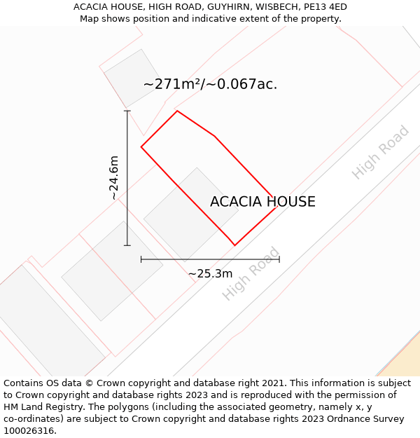 ACACIA HOUSE, HIGH ROAD, GUYHIRN, WISBECH, PE13 4ED: Plot and title map