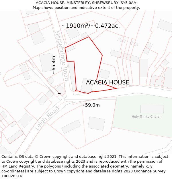 ACACIA HOUSE, MINSTERLEY, SHREWSBURY, SY5 0AA: Plot and title map