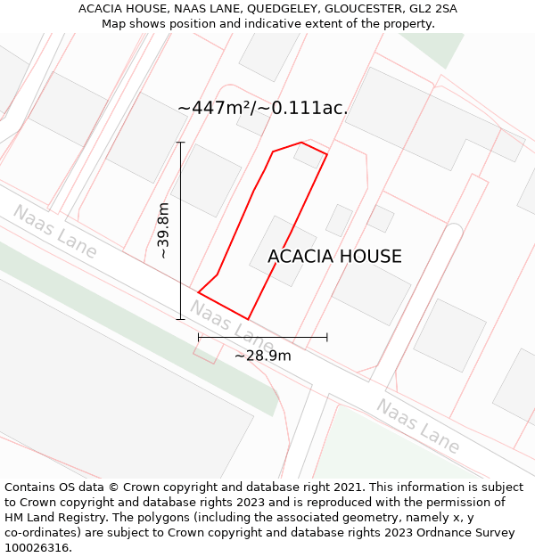 ACACIA HOUSE, NAAS LANE, QUEDGELEY, GLOUCESTER, GL2 2SA: Plot and title map