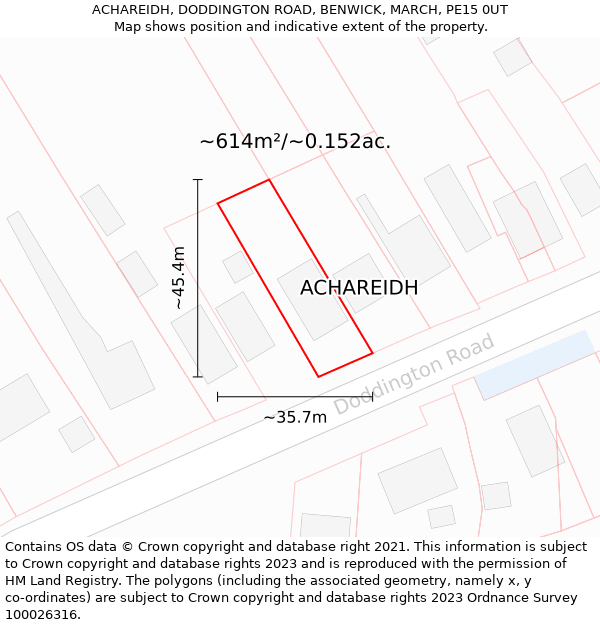 ACHAREIDH, DODDINGTON ROAD, BENWICK, MARCH, PE15 0UT: Plot and title map