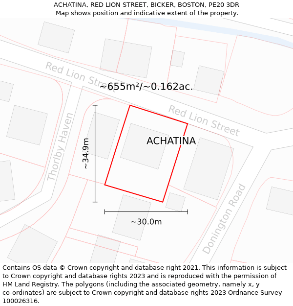 ACHATINA, RED LION STREET, BICKER, BOSTON, PE20 3DR: Plot and title map