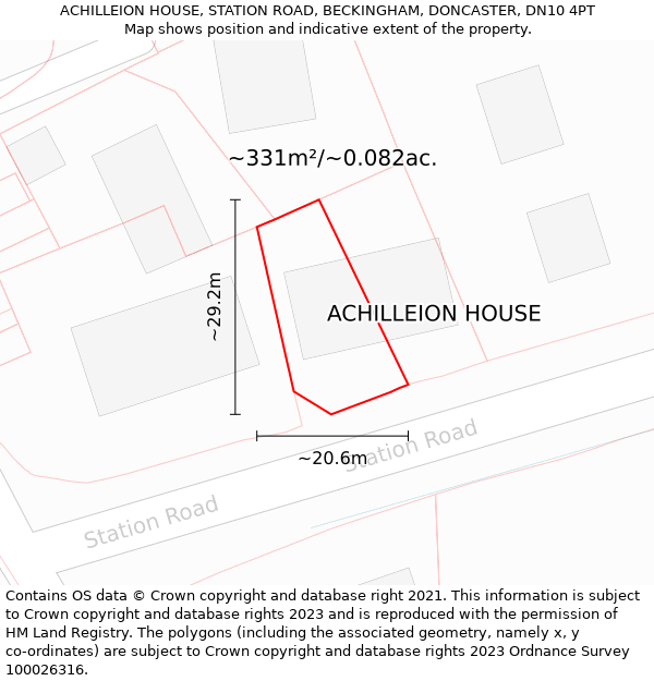 ACHILLEION HOUSE, STATION ROAD, BECKINGHAM, DONCASTER, DN10 4PT: Plot and title map