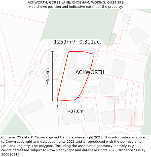 ACKWORTH, GORSE LANE, CHOBHAM, WOKING, GU24 8RB: Plot and title map