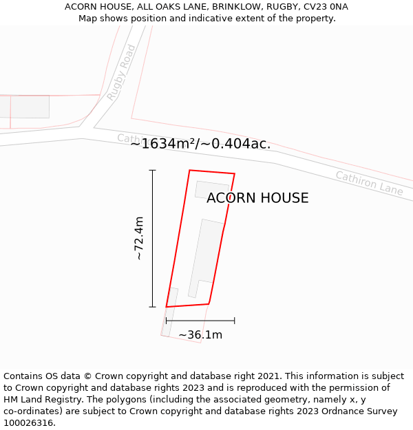 ACORN HOUSE, ALL OAKS LANE, BRINKLOW, RUGBY, CV23 0NA: Plot and title map