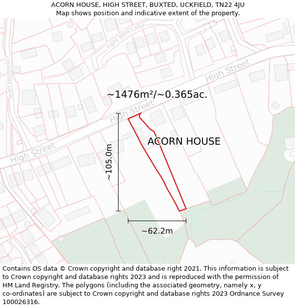 ACORN HOUSE, HIGH STREET, BUXTED, UCKFIELD, TN22 4JU: Plot and title map