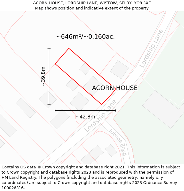 ACORN HOUSE, LORDSHIP LANE, WISTOW, SELBY, YO8 3XE: Plot and title map