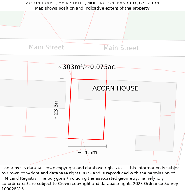 ACORN HOUSE, MAIN STREET, MOLLINGTON, BANBURY, OX17 1BN: Plot and title map