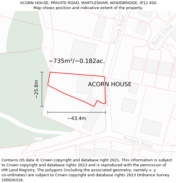 ACORN HOUSE, PRIVATE ROAD, MARTLESHAM, WOODBRIDGE, IP12 4SG: Plot and title map