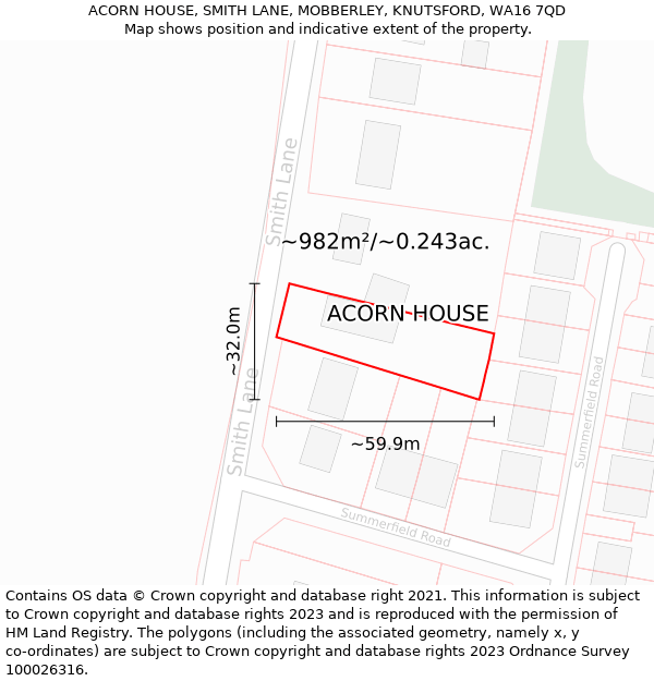 ACORN HOUSE, SMITH LANE, MOBBERLEY, KNUTSFORD, WA16 7QD: Plot and title map
