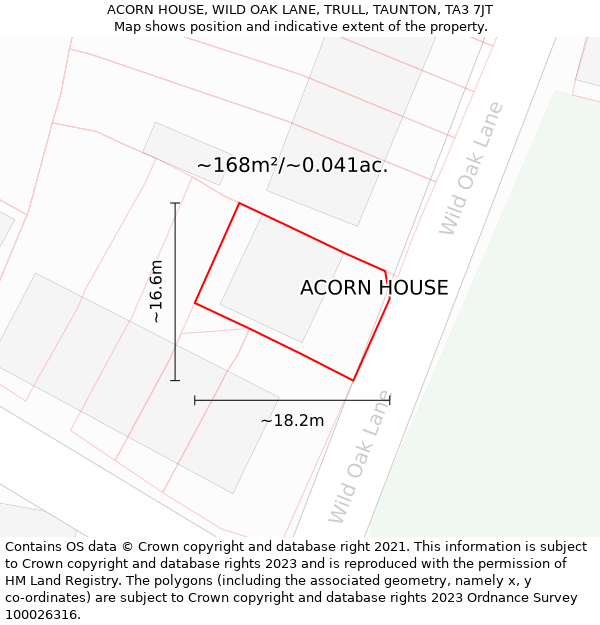 ACORN HOUSE, WILD OAK LANE, TRULL, TAUNTON, TA3 7JT: Plot and title map