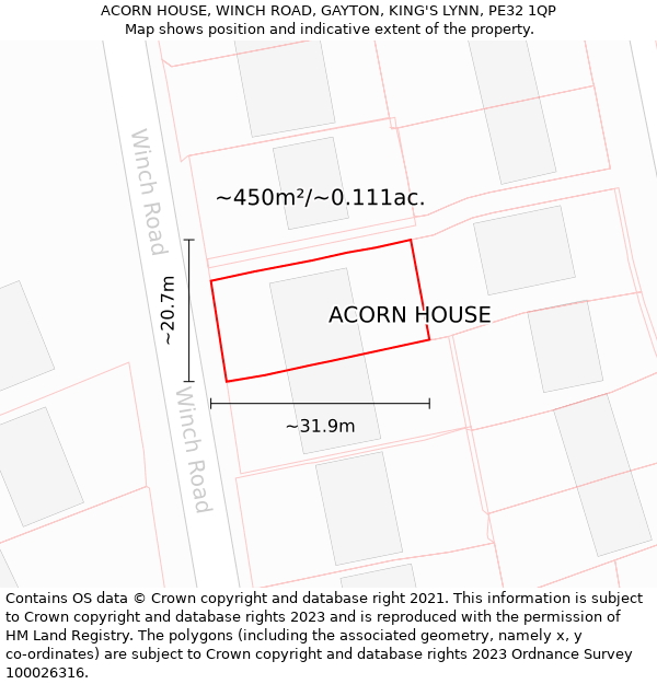 ACORN HOUSE, WINCH ROAD, GAYTON, KING'S LYNN, PE32 1QP: Plot and title map