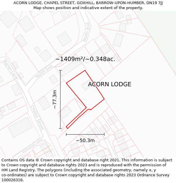 ACORN LODGE, CHAPEL STREET, GOXHILL, BARROW-UPON-HUMBER, DN19 7JJ: Plot and title map