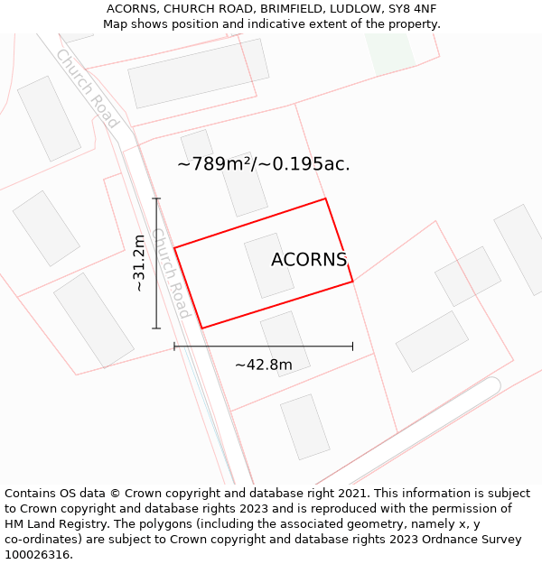 ACORNS, CHURCH ROAD, BRIMFIELD, LUDLOW, SY8 4NF: Plot and title map